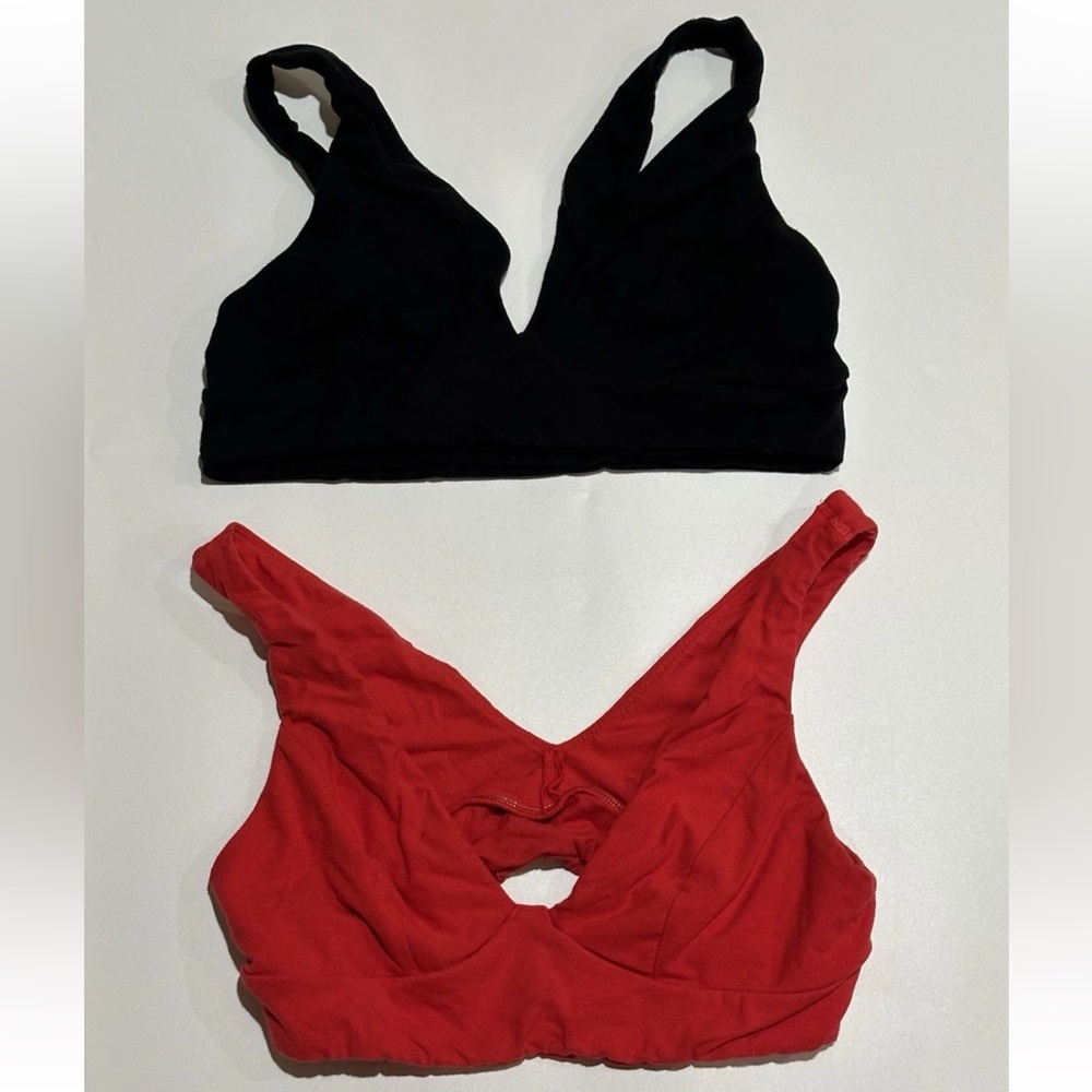 Lot of 2 Victoria's Secret Plunge Sports Bra XL Bright Cherry & Pure Black